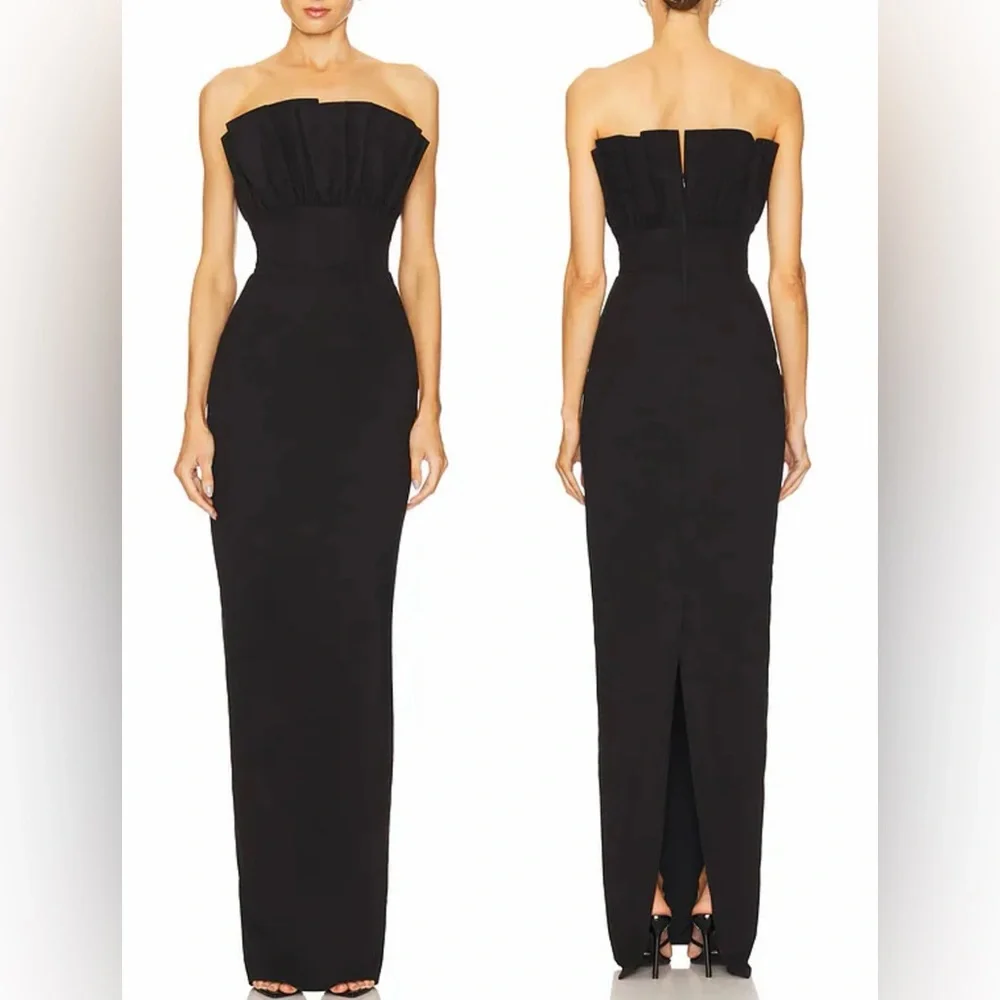 NEW SAU LEE Noah Column Strapless Black Gown Sz 8 - Picture 2 of 9